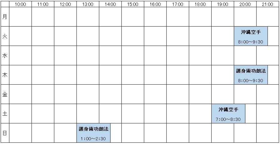 刈谷ボクシングジム時間割